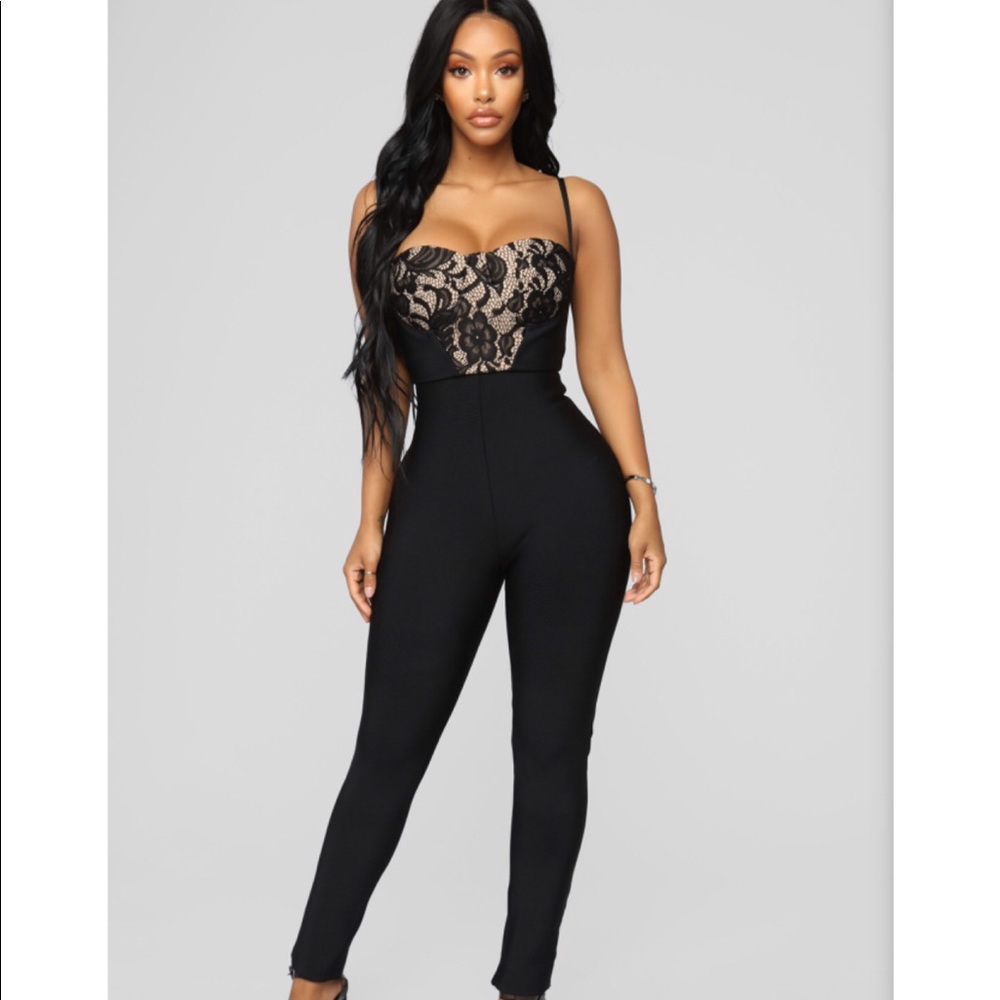 Sweet Obsession Bandage Jumpsuit - Black/Nude